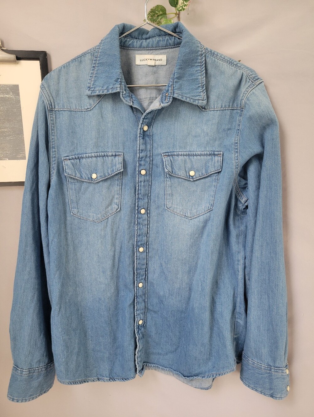 Lucky Brand Denim Button Down Western Snap Button Shirt Blue M